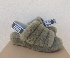 UGG BURNT OLIVE FLUFF YEAH SLIDE SHEEPSKIN SLIPPER SANDALS, US 12/ EUR 43 NEW