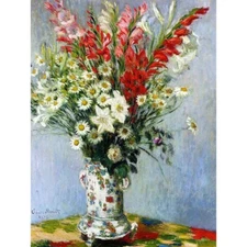 Claude Monet Bouquet Of Gladiolas Lilies Daisies Old Painting 12X16 Framed Print