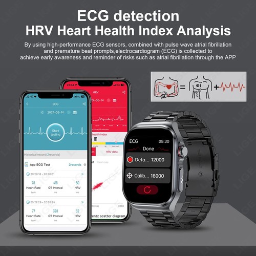 Montre connectée LIGE acide urique graisse sanguine santé hommes ECG fréquence cardiaque pression artérielle NFC - Photo 4 sur 14