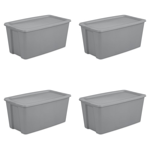 Sterilite 50 Gallon Tote Box Plastic Titanium Set of 4 BPAfree