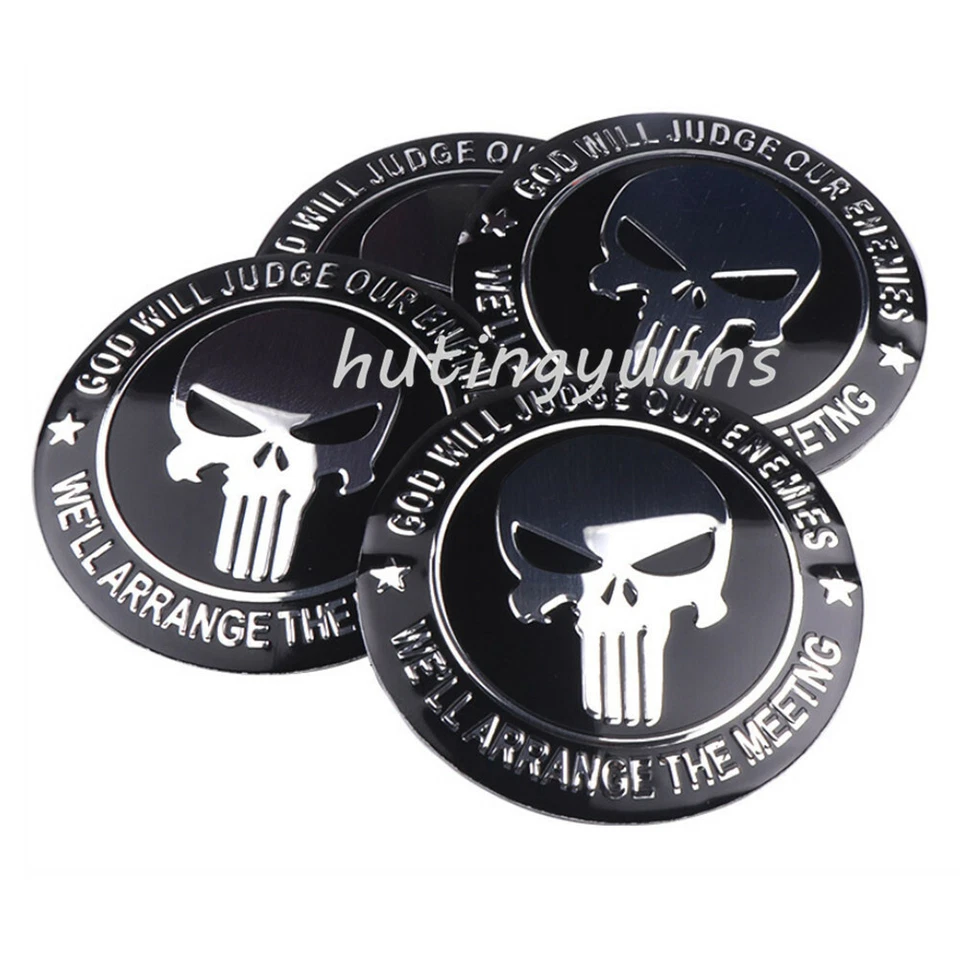 4X 2,2"" Tapacubos de rueda de coche Tapacubos Cubierta Adhesivo Negro Calavera Emblema 56 mm Calcomanía  Foto 2 de 2