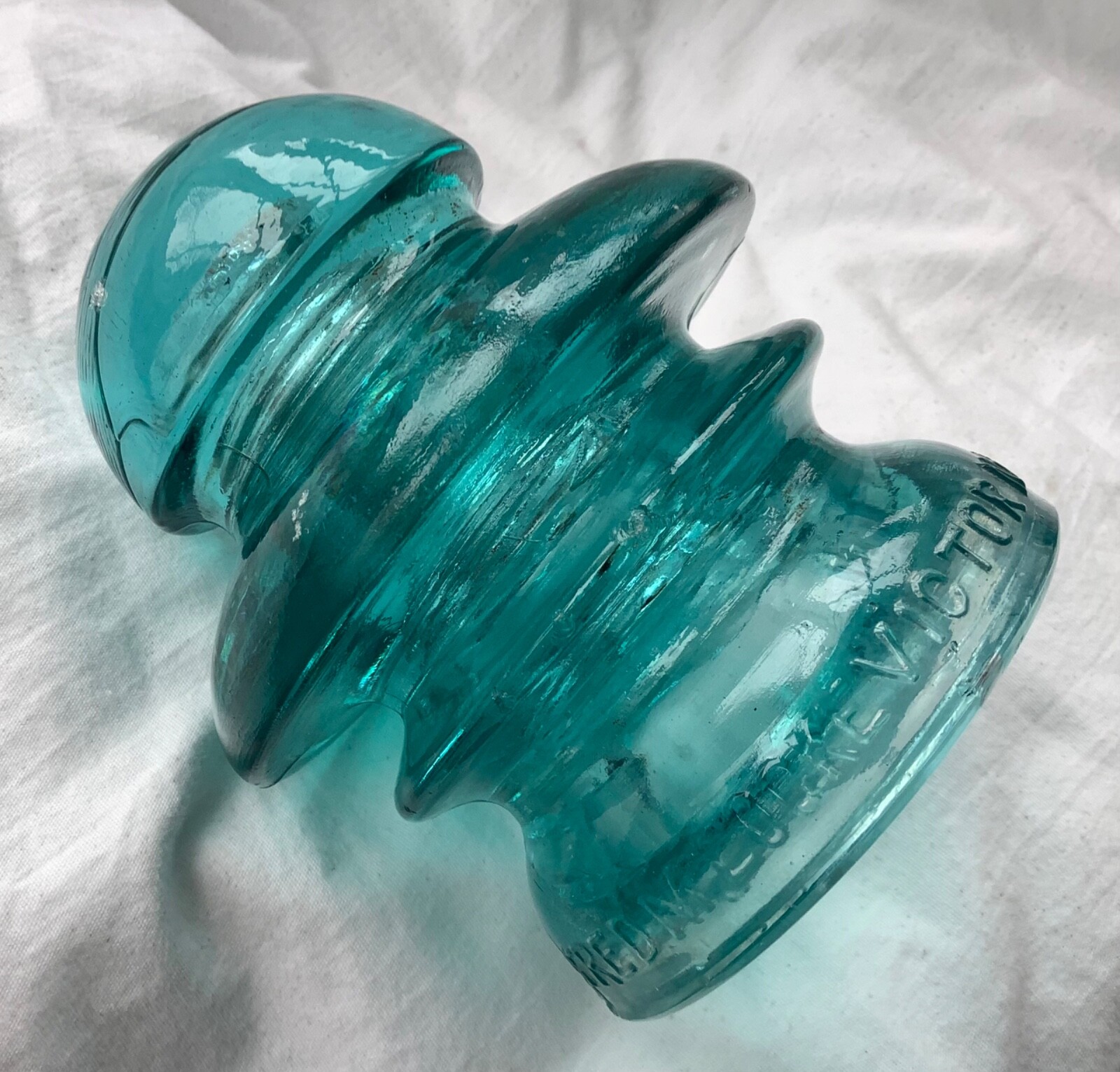 Antique Blue Fred M LOCKE VICTOR N.Y. PAT MAY 22 1894 Glass Insulator