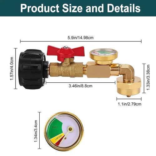 Propane Refill Adapter w/ON-Off Valve and Gauge Fill 1Lb Bottle From 5-40Lb Tank - Bild 12 von 13
