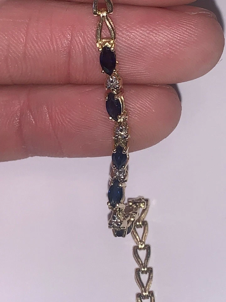 7Ct Marquise Cut Blue Sapphire Vintage Tennis Bracelet In 14K Yellow Gold Finish - Image 3 of 4