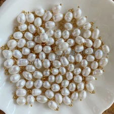 Wholesale 7-10mm Natural White Freshwater Rice Pearl Pendants Jewelry Making