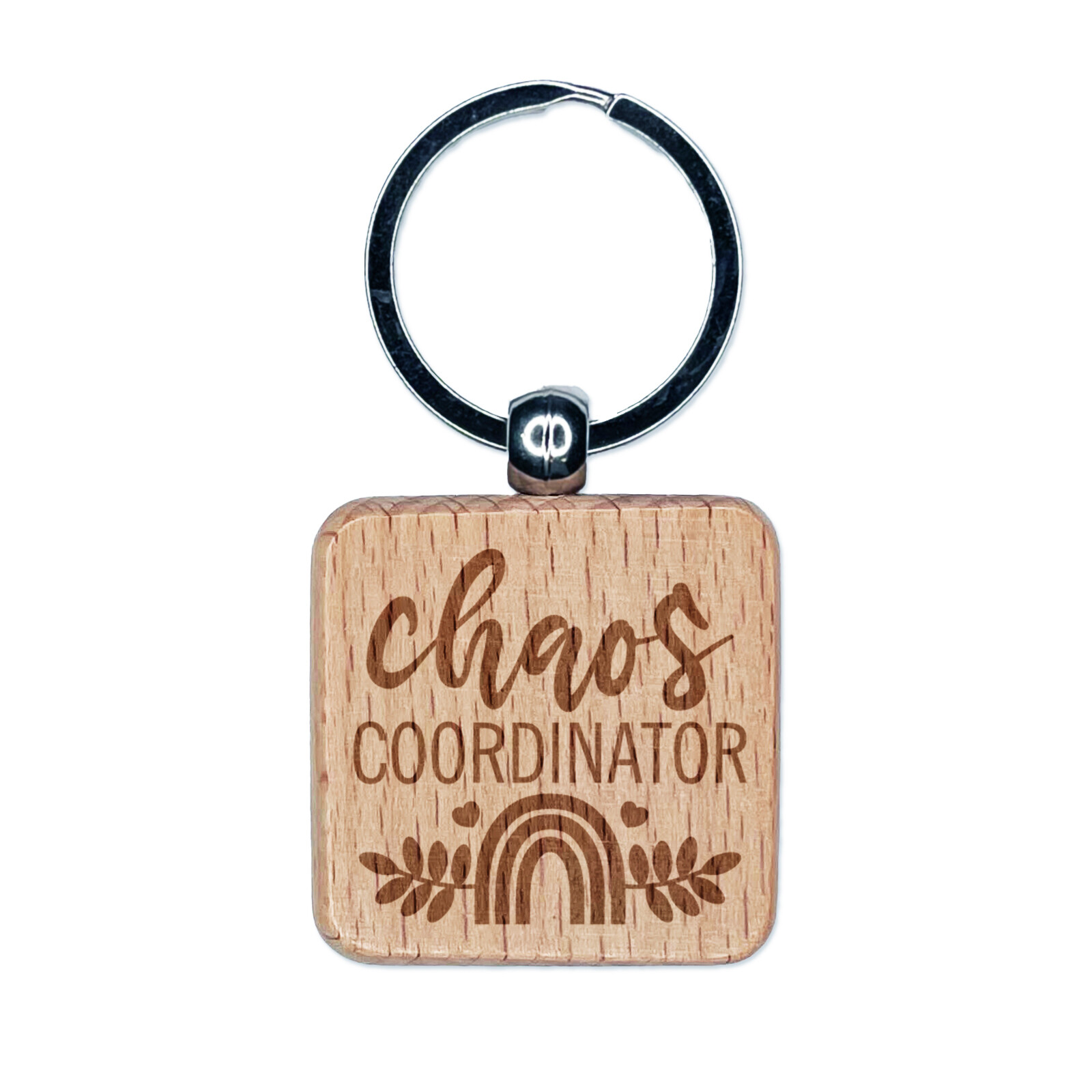 Chaos Coordinator Engraved Rainbow Wood Keychain Charm Tag  