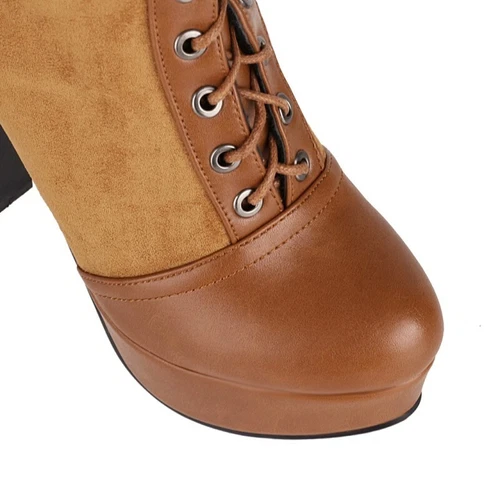Womens Knee High Boots High Block Platform Heels Round Toe Lace Up Zipper Shoes - Picture 5 of 16