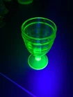 HAZEL ATLAS COLONIAL BLOCK MODERNISTIC GREEN DEPRESSION GLASS FOOTED TUMBLER EUC