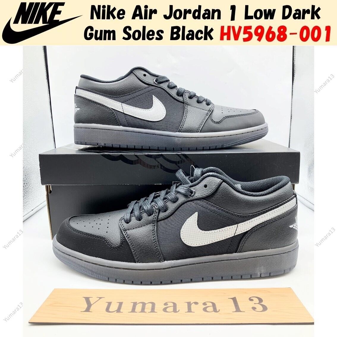 Nike Air Jordan 1 Low Dark Gum Soles Black HV5968-001 Men's Nike Air Jordan 1 Low Dark Gum Soles Black HV5968-001 Men's