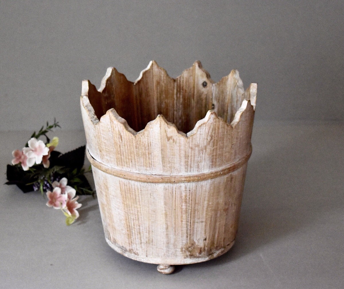 Vintage Wooden Flowers Pot Massive Wood Pot Home Decor Rustic
