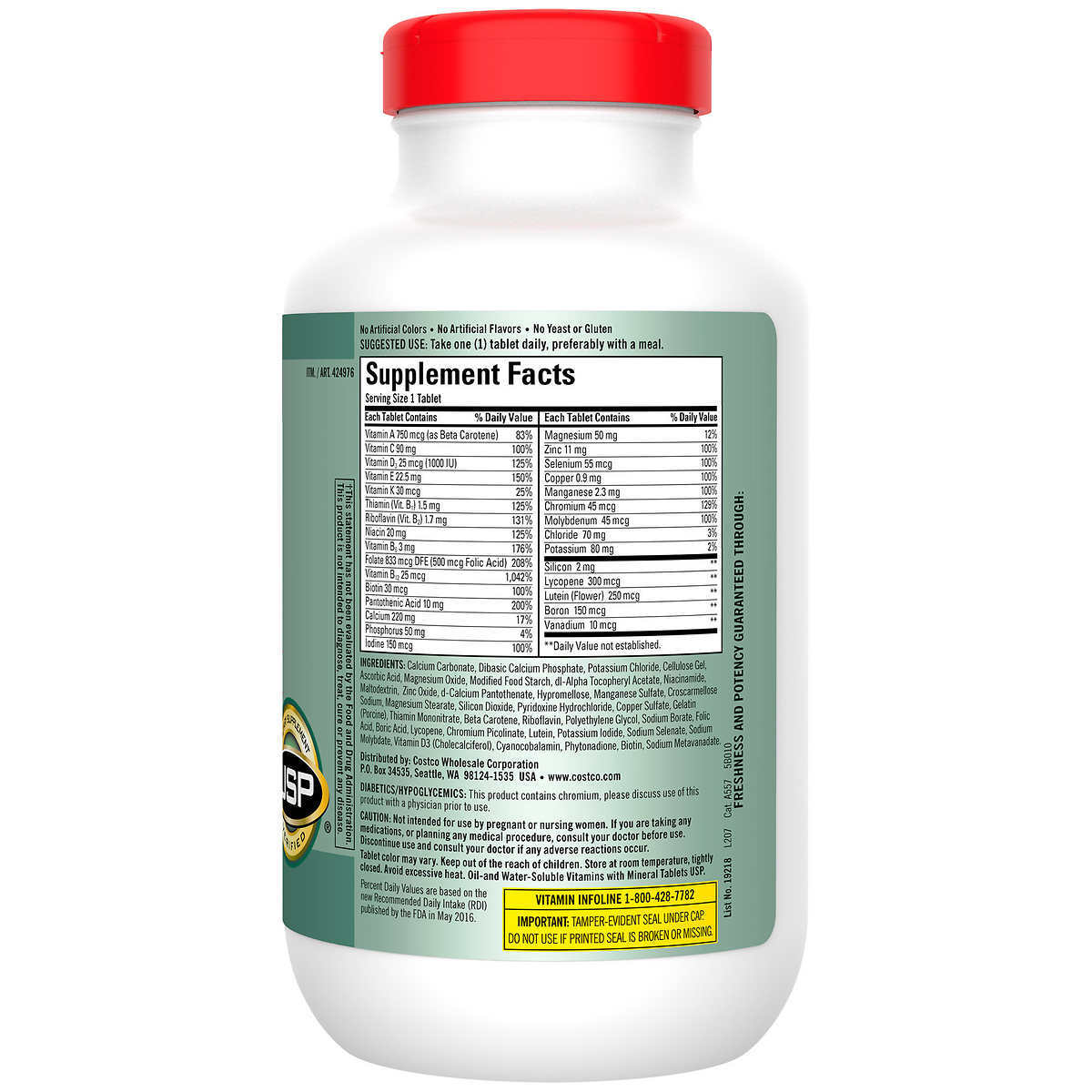 Kirkland Signature Mature Multi Adult 50+ Vitamins & Minerals, 400