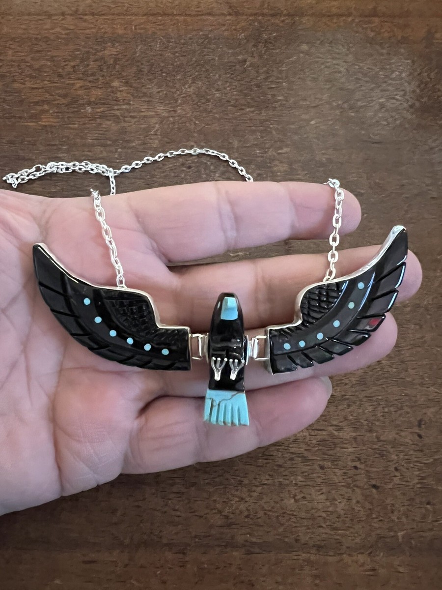 Huge Flying Eagle!! Vintage Native American Navajo Turquoise Coral Sterling Silver Pendant Huge Flying Eagle!! Vintage Native American Navajo Turquoise Coral Sterling Silver Pendant