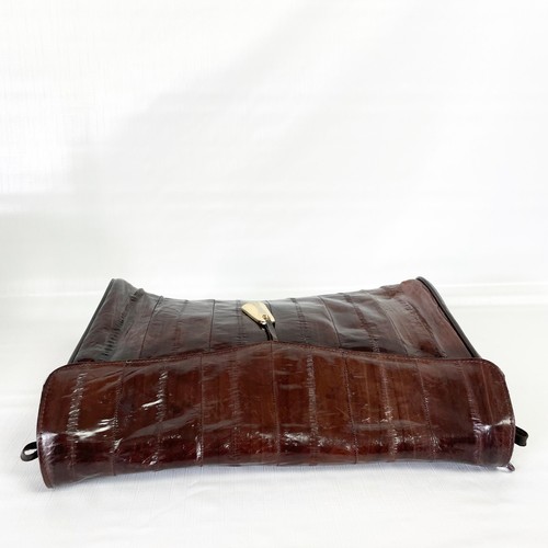 Vintage Eelskin Shoulder Bag Clutch Purse Brown Detachable Strap - Picture 10 of 11