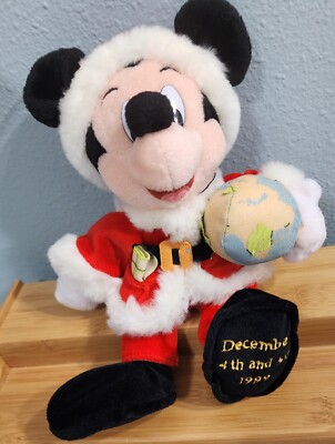 Disney Mickey Mouse Santa World Traveler With Globe 10'' Bean Bag Retired 1999