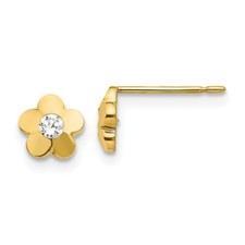 14k Yellow Gold Children's CZ D/C 6mm Flower Earrings Madi K Kids Jewelry