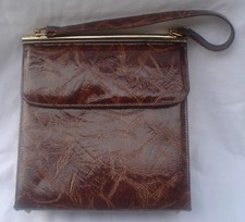 VTG Brown Textured Vinyl Handbag Frame Purse Bag Top Handle 50s 60s Mid Century