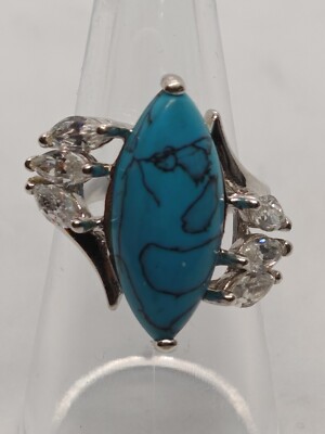 925 Sterling Silber Ring Spinnnetze Türkis und Zirkonia Größe M (6,25) 