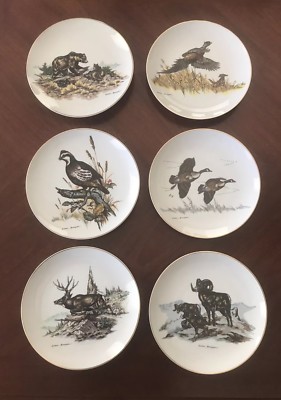  Set of 6 Plates Wildlife Theme Vinyl Case Vintage  Cabin Lodge Decor Hunter