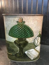 Vintage Mid-Century J L CLARK Trash Can Metal Wastebasket-Lamp Clock Library