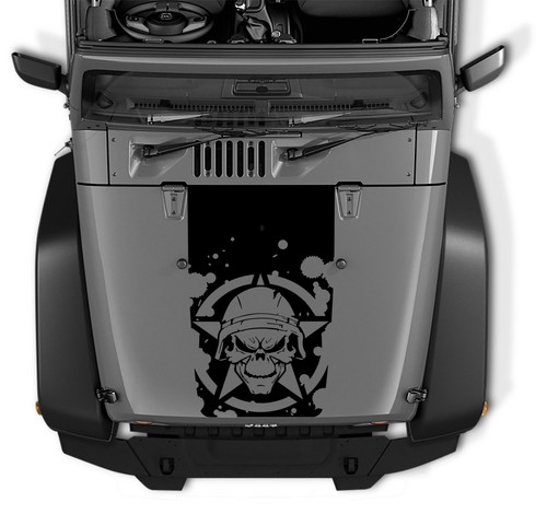 Hood Decal for Wrangler TJ JK - Military Soldier Skull Blackout Hood Decal - Picture 1 of 11