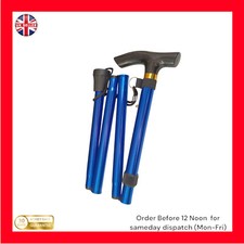 Lightweight Foldable Walking Stick With Rubber Tip And Adjustable Height- blue
