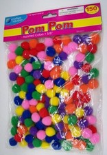 CRAFTERS SQUARE MINI MINIATURE POM POM BALLS 5/8" ASSORTED COLORS 150 PC NIP