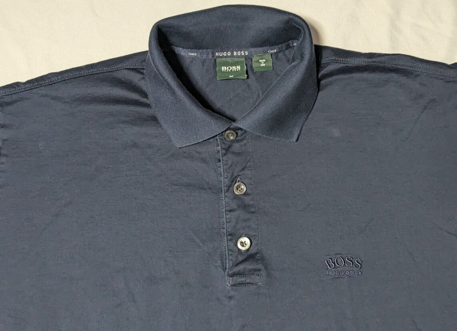 HUGO BOSS GOLF Men Medium Navy GRAYHAWK GOLF CLUB Polo Shirt Made In Italy thumbnail 3