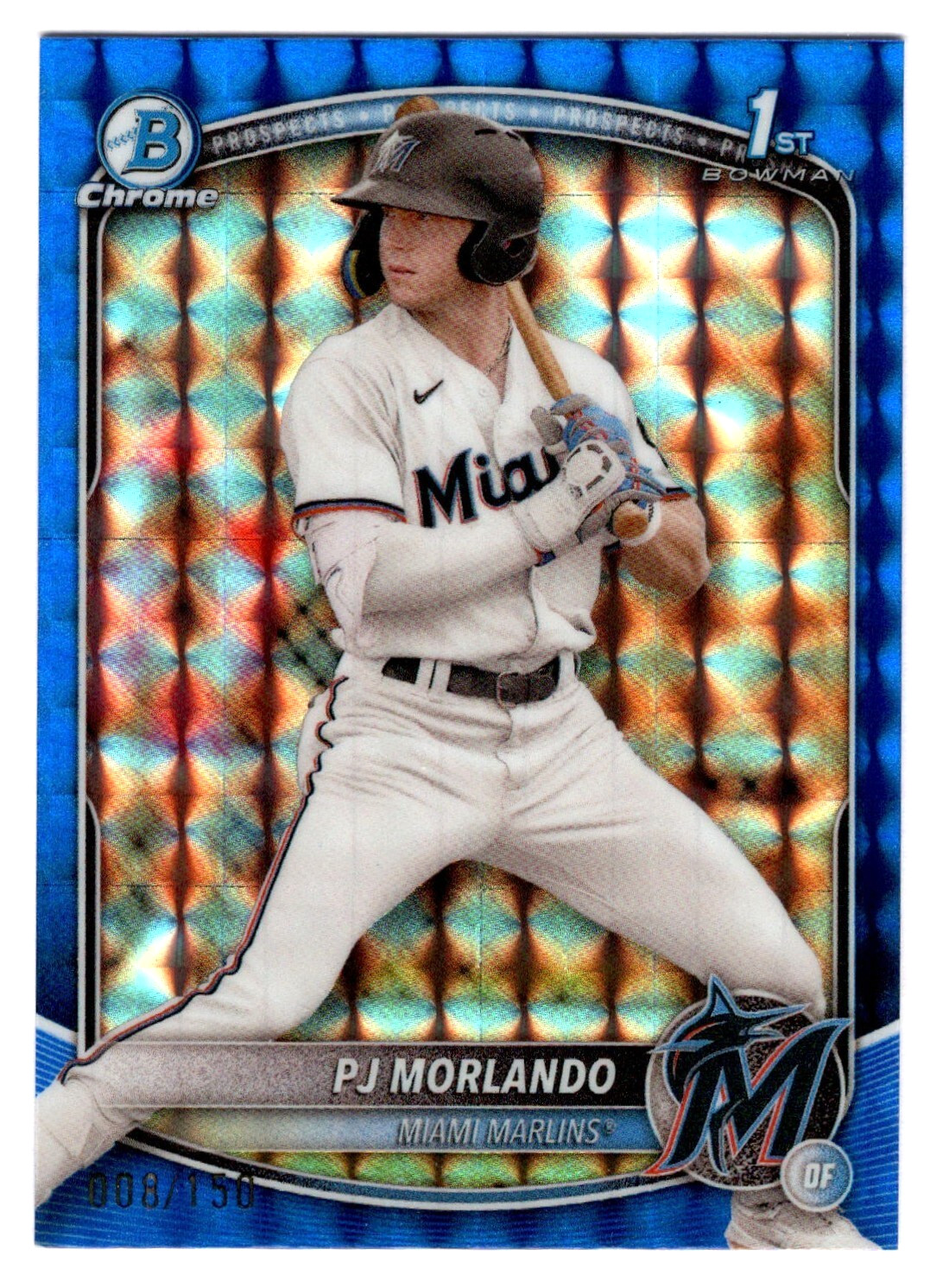 PJ Morlando 2025 Bowman Chrome 1st Year Blue Geometric Refractor 8/150 Marlins