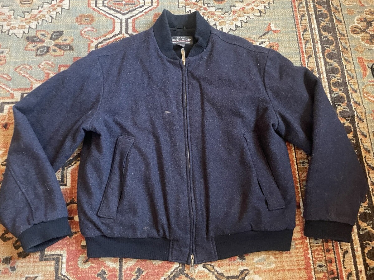 Woolrich Men's Full Zip Up Navy Blue Wool Jacket Lined SZ Large | eBay