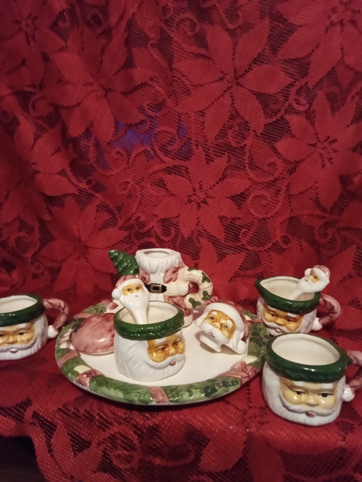 Vintage 8 Piece Ceramic Santa Miniature Tea Set eBay