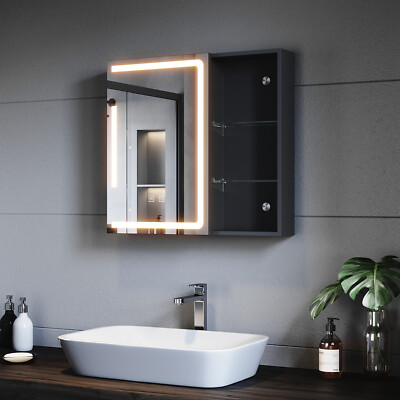 Spiegelschrank 65cm mit LED Beleuchtung Steckdose Beschlagfrei Touch Wandschrank