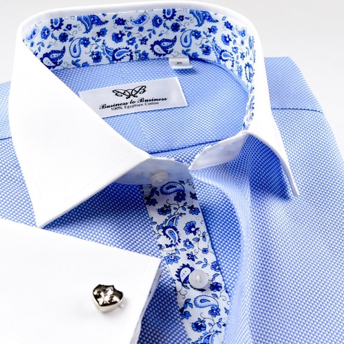 Blue Dress Shirt Contrast White Collar 