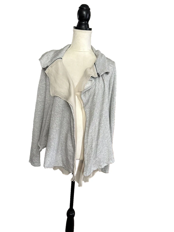 Cárdigan Chaqueta Gris Burdeos Mezcla Algodón Manga Larga Cortina Abierta Frontal Talla M Foto 2 de 4