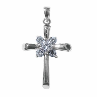 Authentic 925 Sterling Silver Round-Cut Cubic Zirconia Cross Religious ...