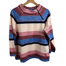 T by Talbots Cotton Size XS Women Pink Blue Striped Mock Neck Sweatshirt Sweater