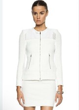 IRO Hurley Boucle Knit Jacket Ivory Cream Leather trim Size 36/US 4 478