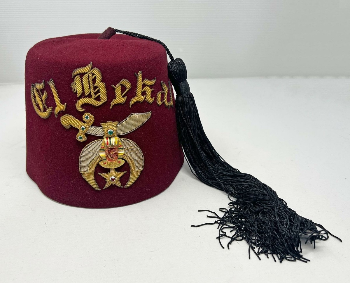 Jeweled El Bekal Fez Cap Shriner Masonic Freemason wool club Lodge hat Vtg  1/8