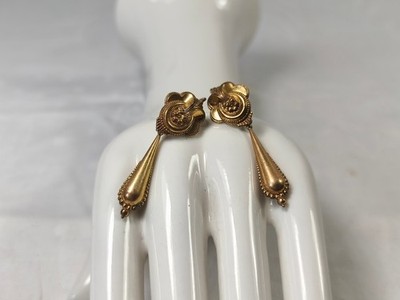 Biedermeier Schaumgold / Goldohrringe Gold 14k  & Schmucketui um 1840