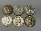 6 Benjamin Franklin Half Dollars. 90% Silver.  1952 1954 1957 1960 1961