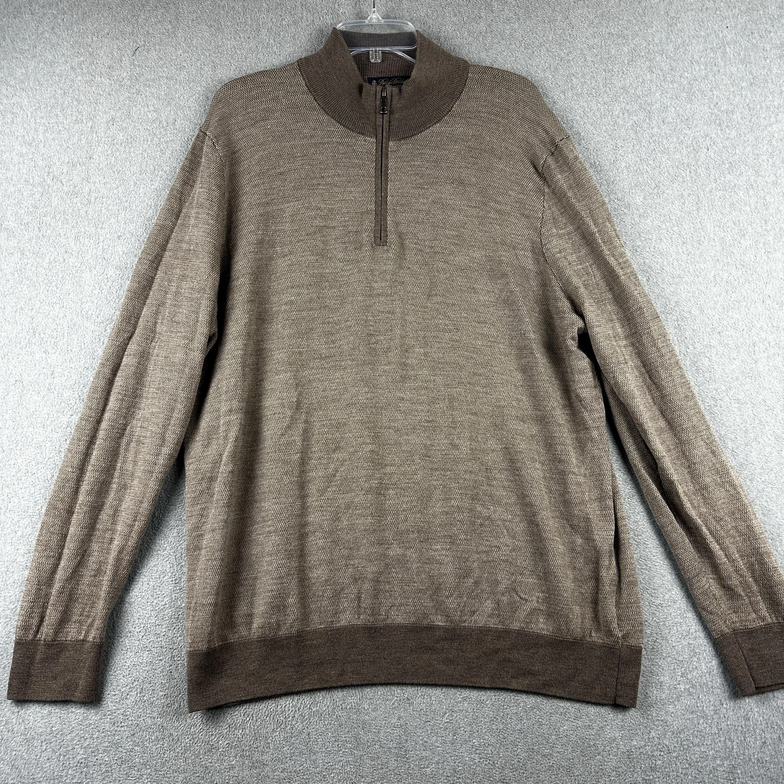 Brooks Brothers Sweater Mens 2XL Brown Extra Fine Merino Half Zip Pullover Wool