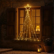 Waterfall 2D Christmas Tree with Warm White LEDs, Star Top, Twinkle, Timer, 10m