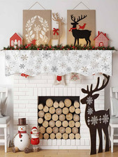 Christmas Mantle Scarf 70 x 17 Inch, Snowflake Decorations Christmas Fireplac...