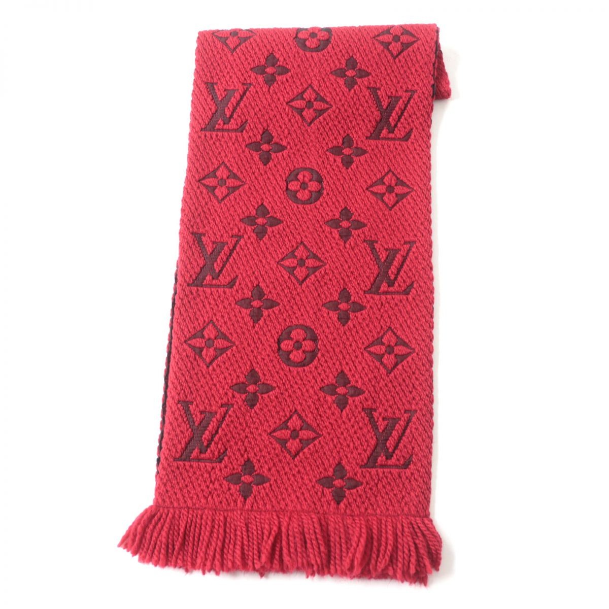 Louis Vuitton Monogram Silk Blend Knit Scarf Red 12.6 Inch Wide