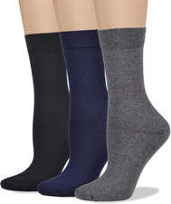 Women'S Soft Combed Cotton Dress Socks Seamless Toe Black White Gray Navy Blue B