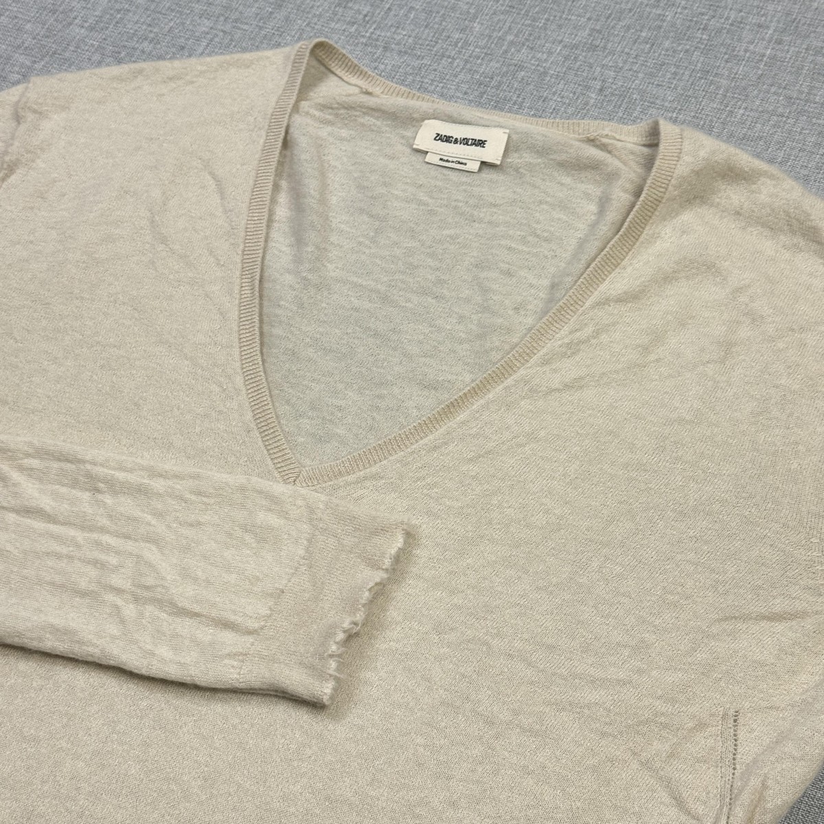 Zadig & Voltaire Cashmere Sweater Womens Large Beige V-Neck 