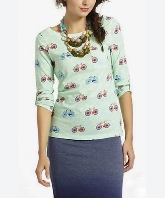 Anthropologie Postmark Shirt Small Mint Green Bicycle Print