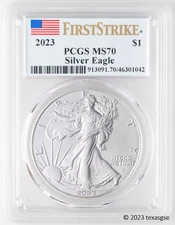 2023 $1 Silver American Eagle First Strike PCGS MS70 - Blue Flag Label