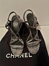 Chanel Metallic Strappy Heelsl For Women Size 39 Used Excelent Condition