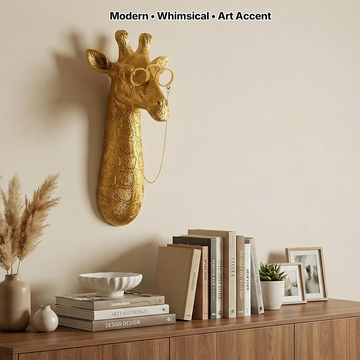 Golden Giraffe Animal Head Wall Decor with Glasses, 11.5” Tall