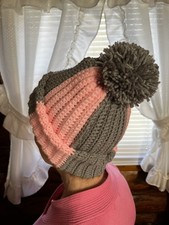 Crochet Handmade Hat/Beanie Pink  Gray Textured Fall Winter